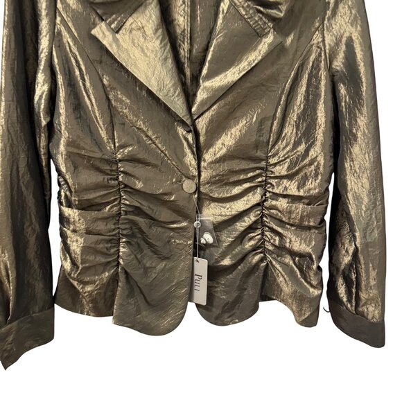 Puli Metallic  Ruched Jacket With Dramatic Collar Sz 14 lightweight NWT - Picture 10 of 11